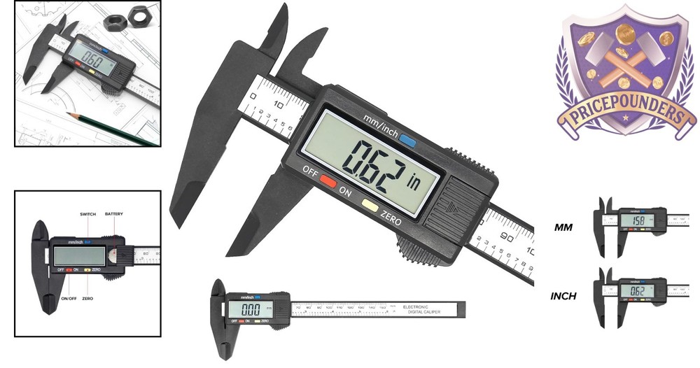 Digital Caliper Plastic 6 Inch Measuring Tool LCD Screen Inch/MM Conversion