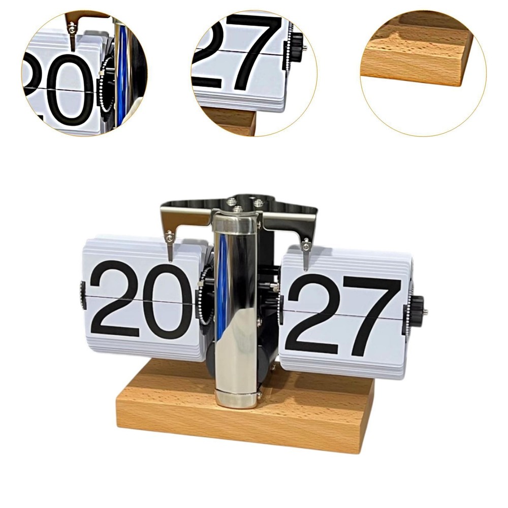Auto Flip Clock Automatic Page Turning Versatile Decoration Wood Base Table