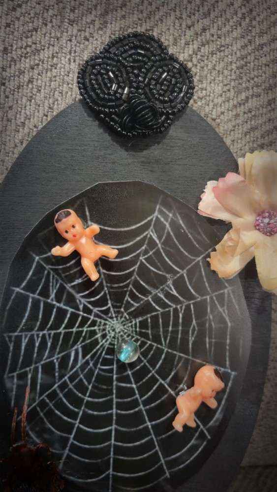 Baby Spider Web Oddity Plaque Wall Decor Weird OOAK