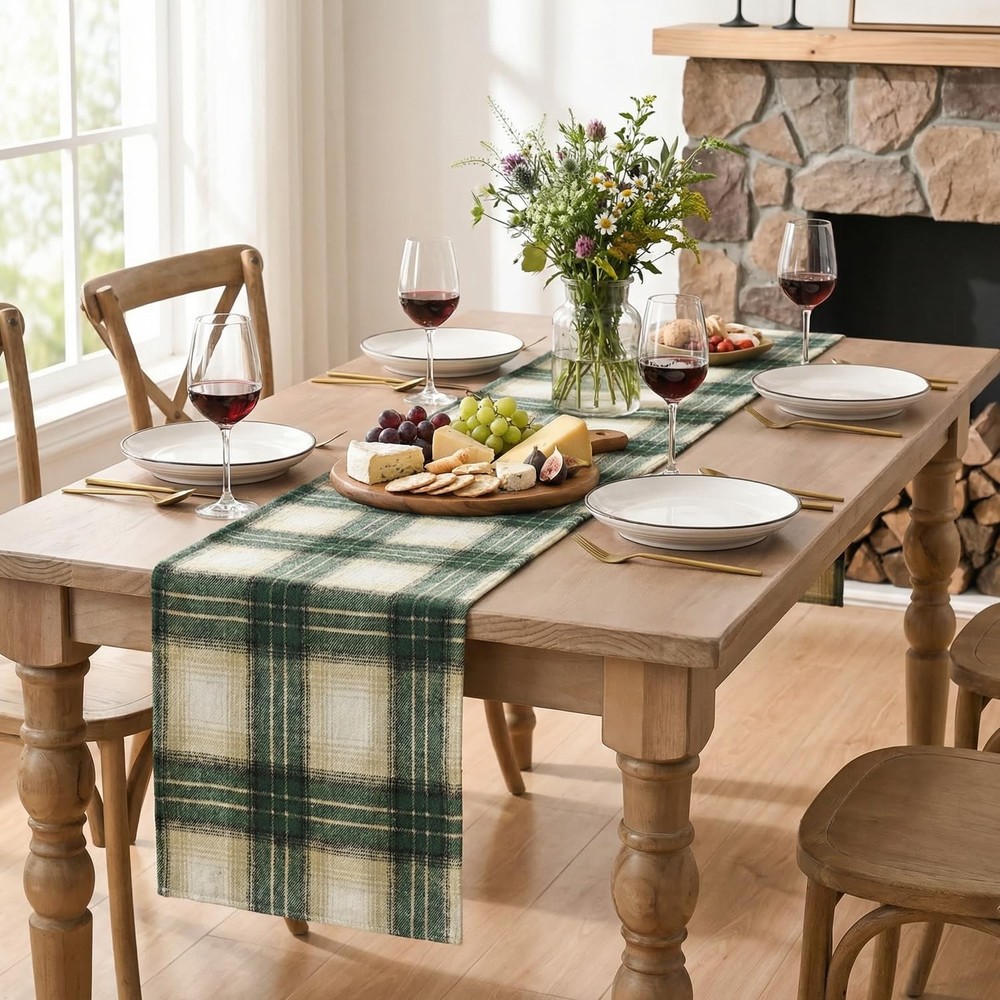 Green Light Coffee Farmhouse Plaid Spring Table Runner, ST. Patrick Rustic Holid