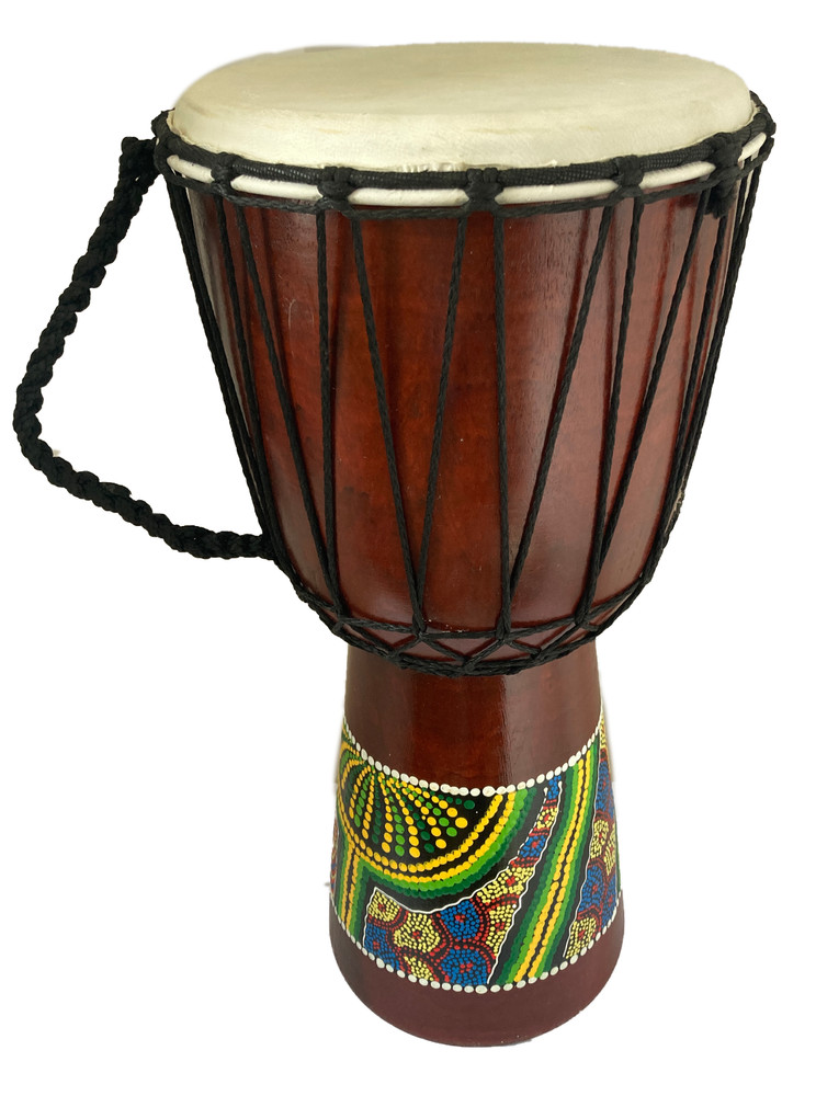 GRADE B X DISPLAY Painted Djembe Drum with Goat Hide and Aboriginal Dot Pattern