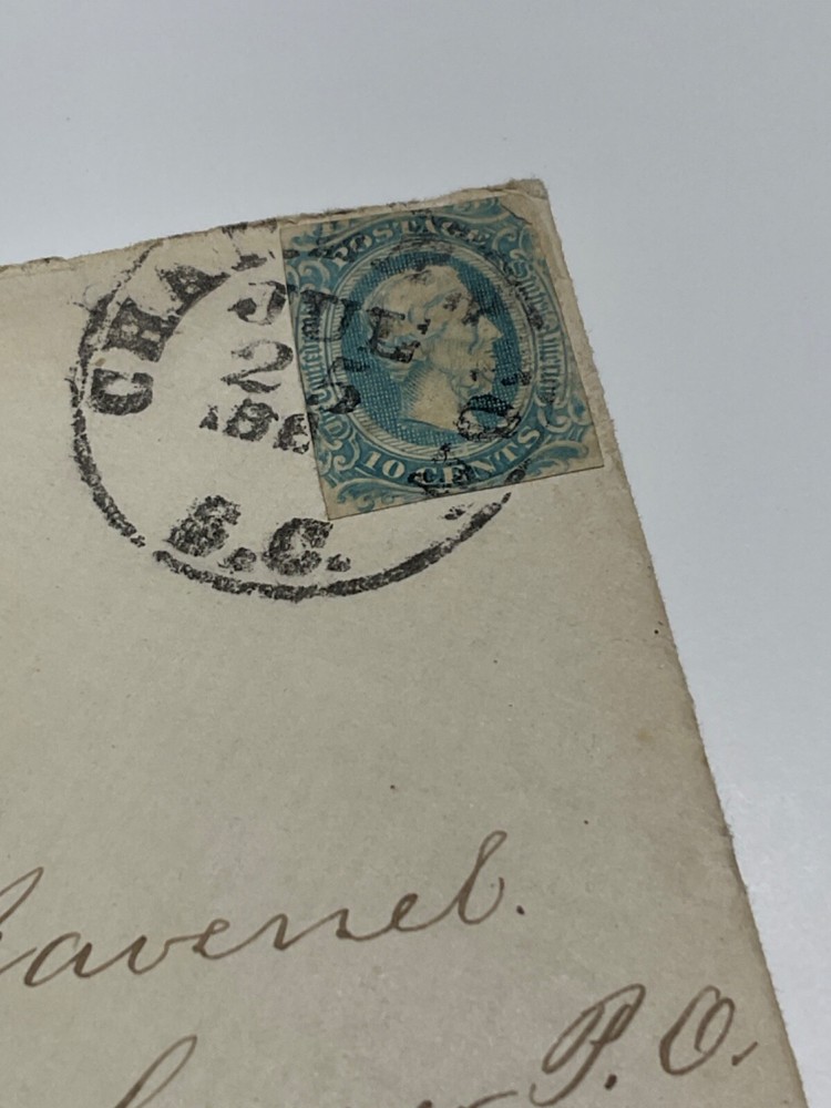 CIVIL WAR CSA STAMPED ENVELOPE POST MARKED CHARLESTON SC N. E. RAILROAD @215