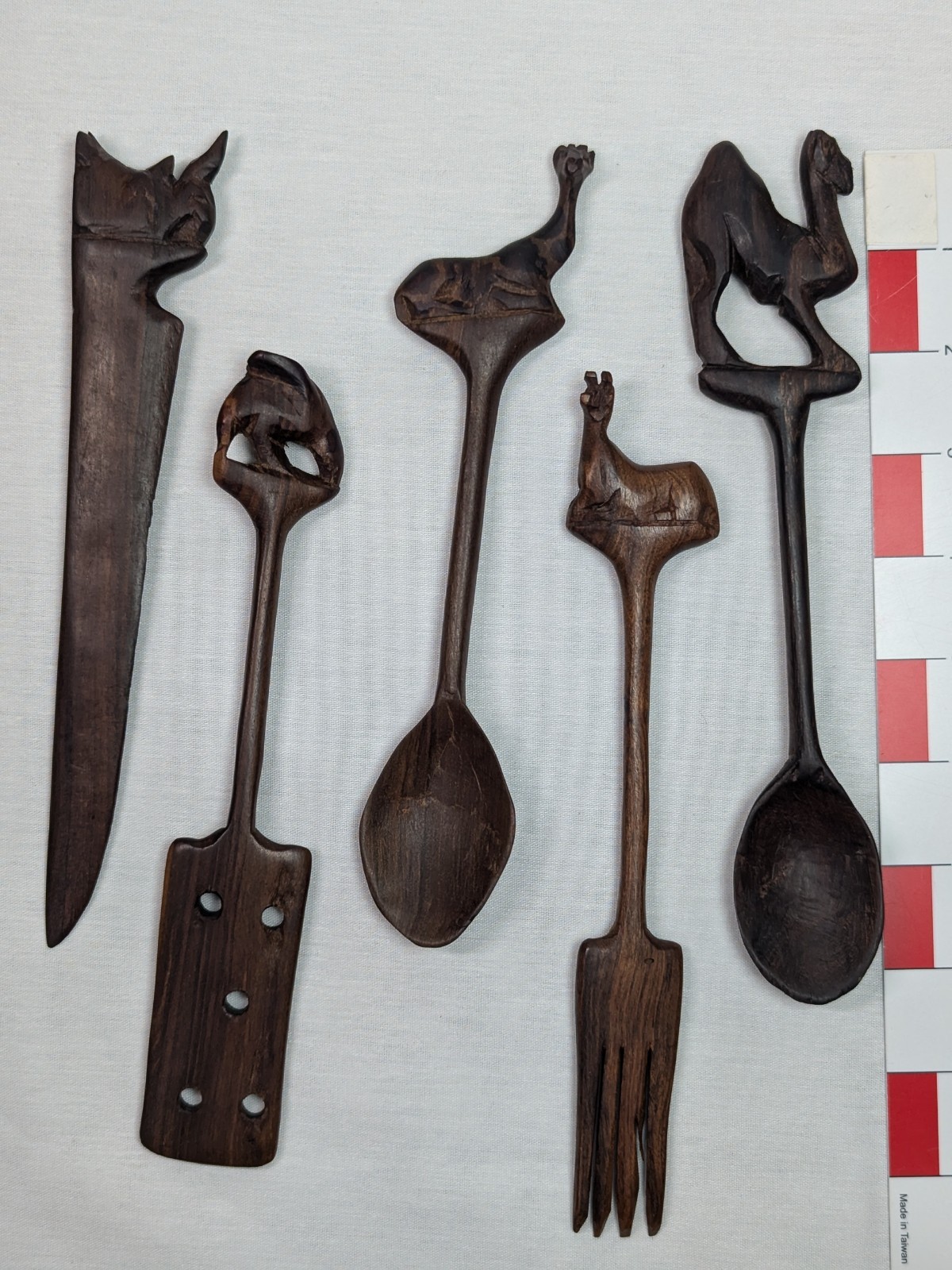 African Hand Made Carved Wooded Elephant Divided Bowl & Animal Serving Utensils