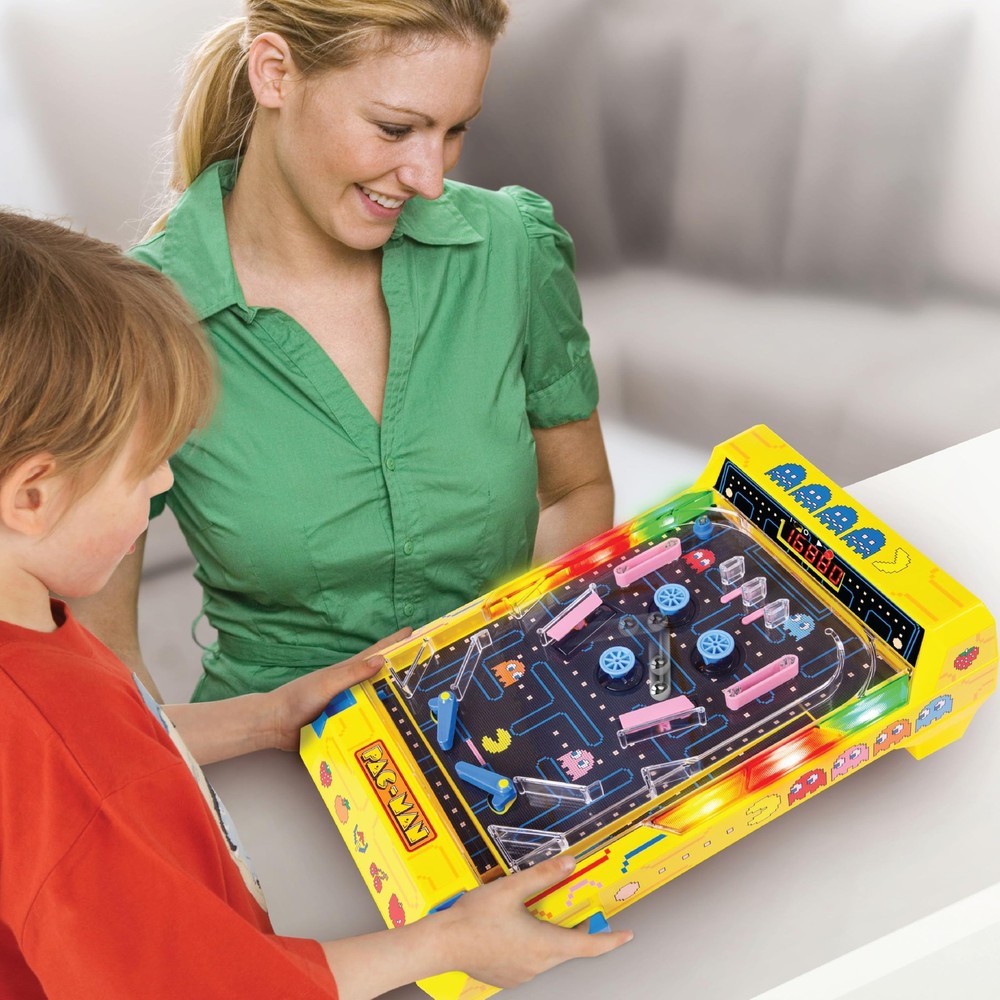 Pac Man Pinball Machine Tabletop Game Interactive LED Sound Effects Compact D...