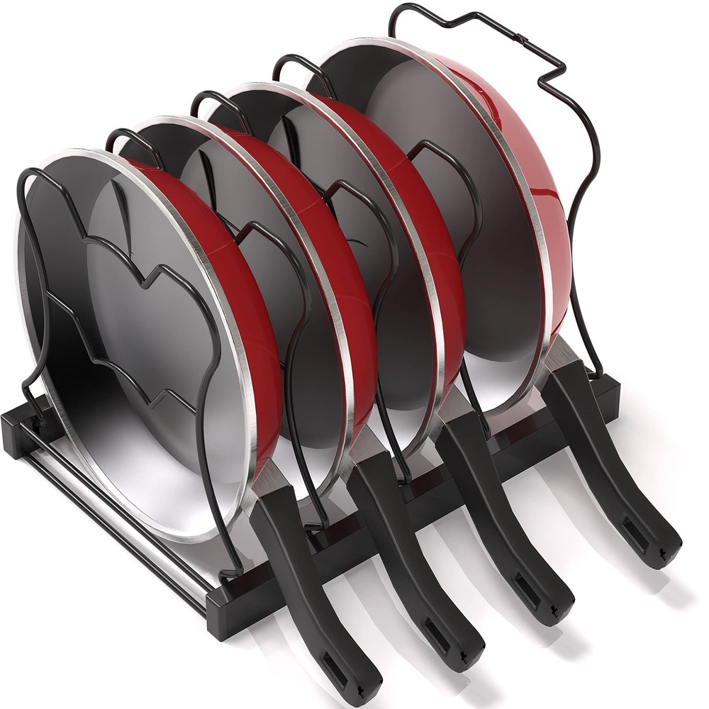 SIMPLE HOUSEWARE 5 Compartments Height Adjustable Pan Organizer, Black