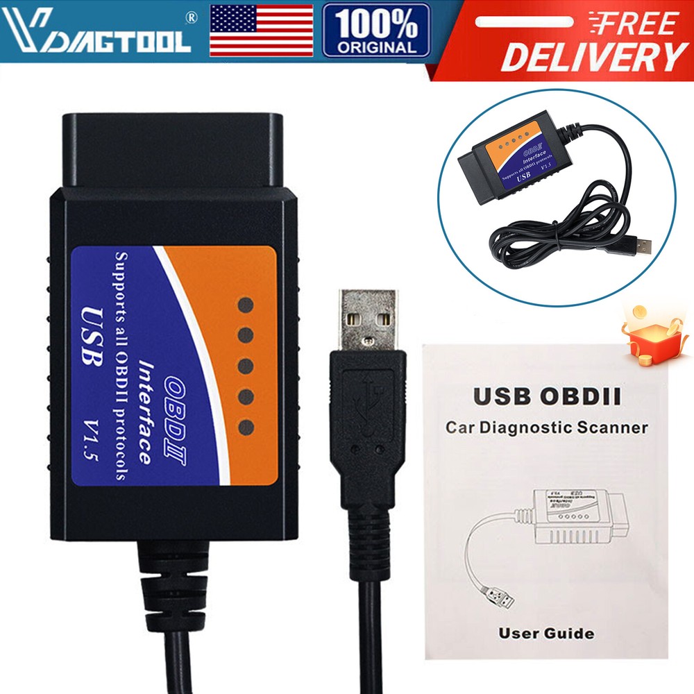 ELM327 USB OBD2 Scanner Cable Diagnostic Tool Engine Fault Code Reader Adapter