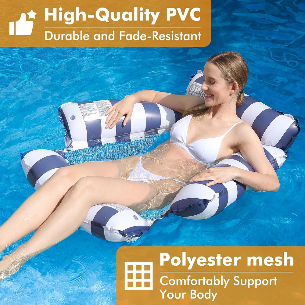 Inflatable Pool Float Chair Lounge - Stripe Pattern Hammock for Adults & Kids
