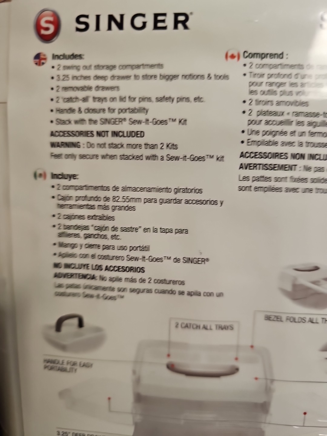 NEW SINGER Sew-It-Goes STACKABLE STORAGE CASE CLEAR WHITE SEWING QUILT FREE SHIP