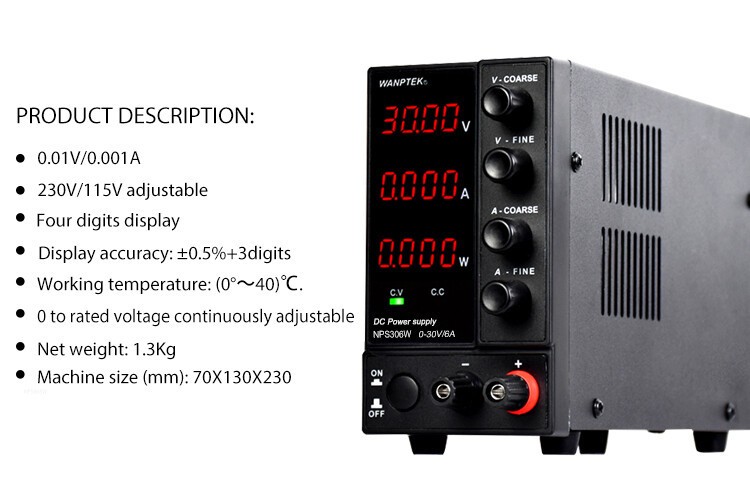 Adjustable 0~30V 0~10A DC Power Supply Lab Variable Regulated High Precision Vol