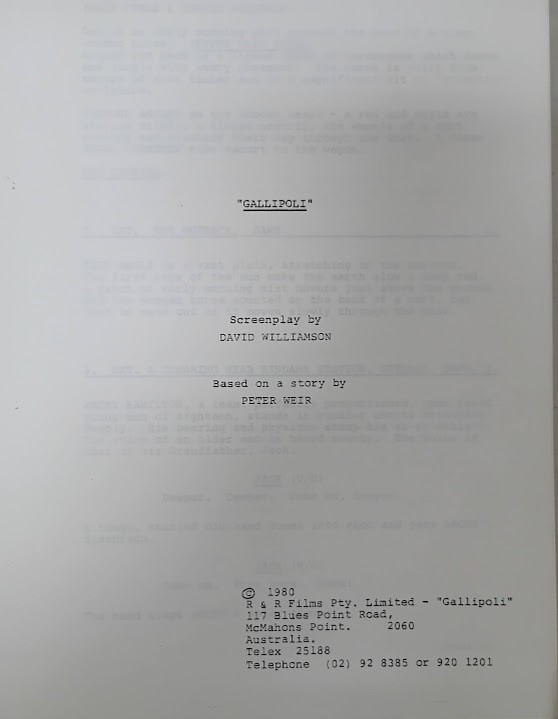 Vintage Original Script for Gallipoli WWI Peter Weir David WIlliamson 1980