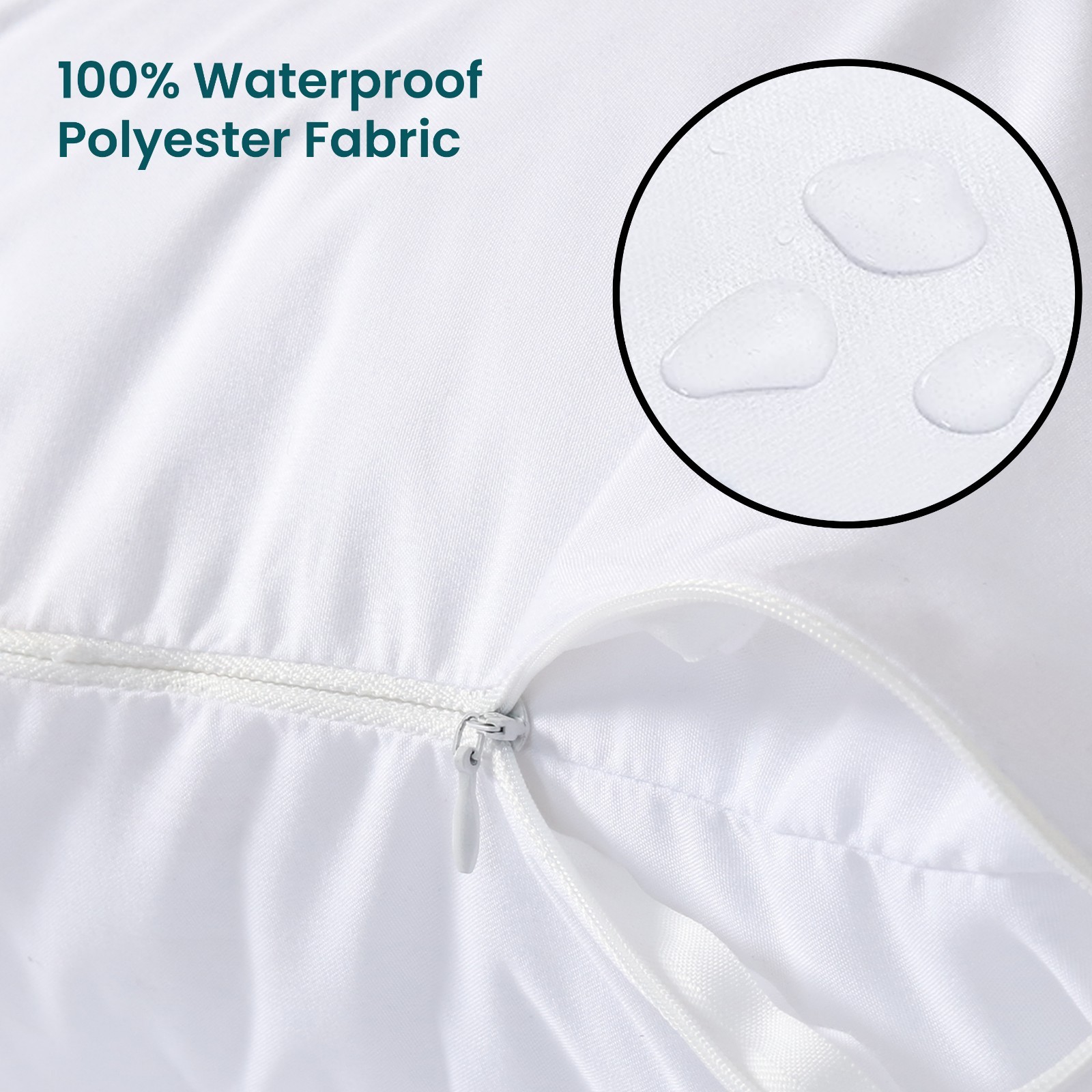 100% Waterproof Pillow Protectors With Zipper 2 Pack Standard Queen King Size