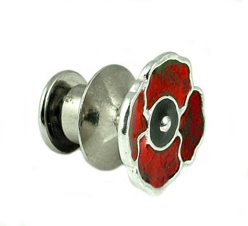STERLING SILVER ENAMELLED POPPY TIE TACK 