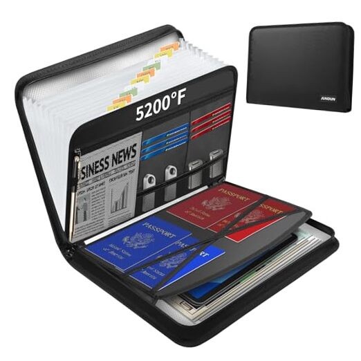 Fireproof Document Organizer, Multi-Pockets Accordion File Black 5200℉