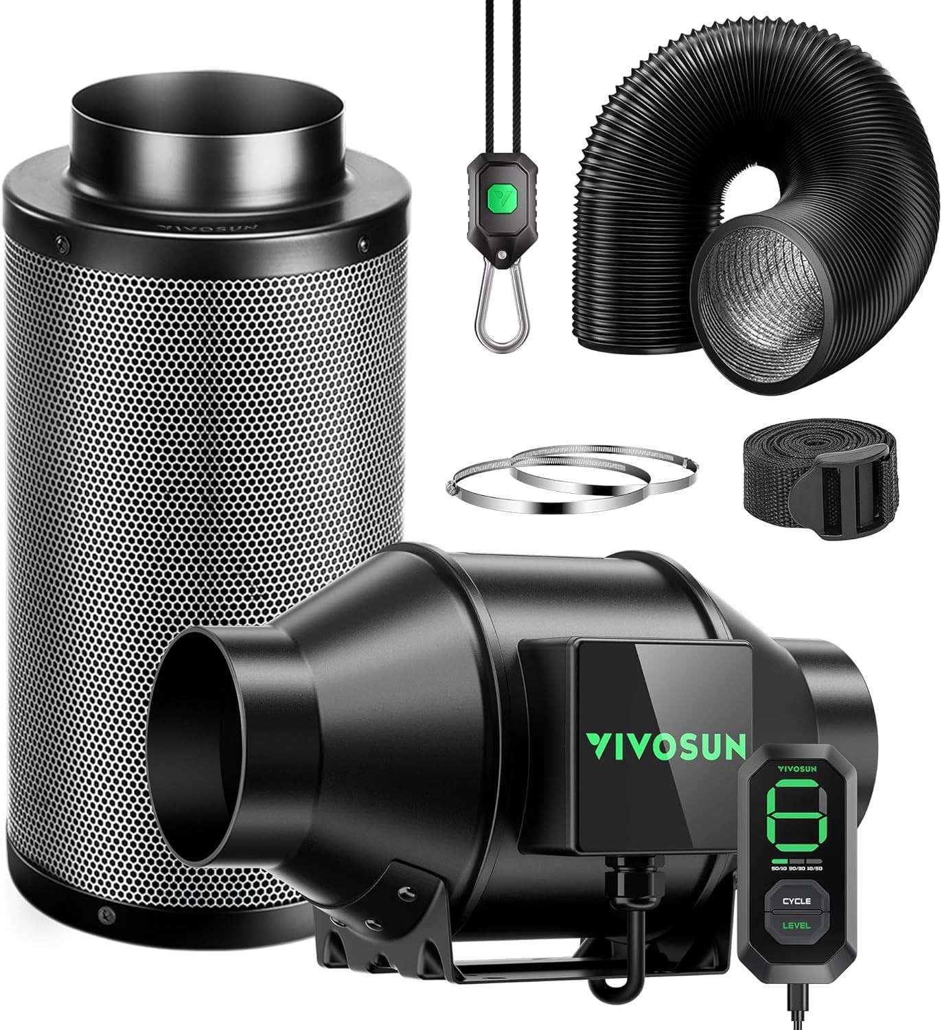 VIVOSUN 4/6/8 Air Filtration Kit Inline Fan w/ Smart Controller Filter & Ducting