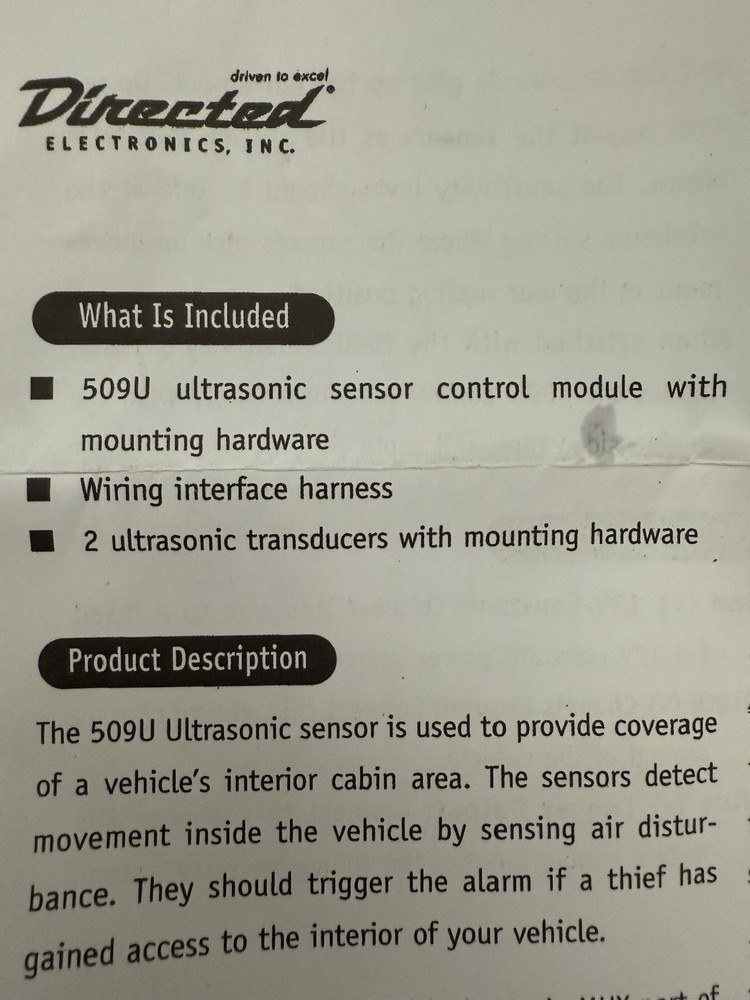 Directed 509U (dei-509u) Ultrasonic Sensor for Security Systems