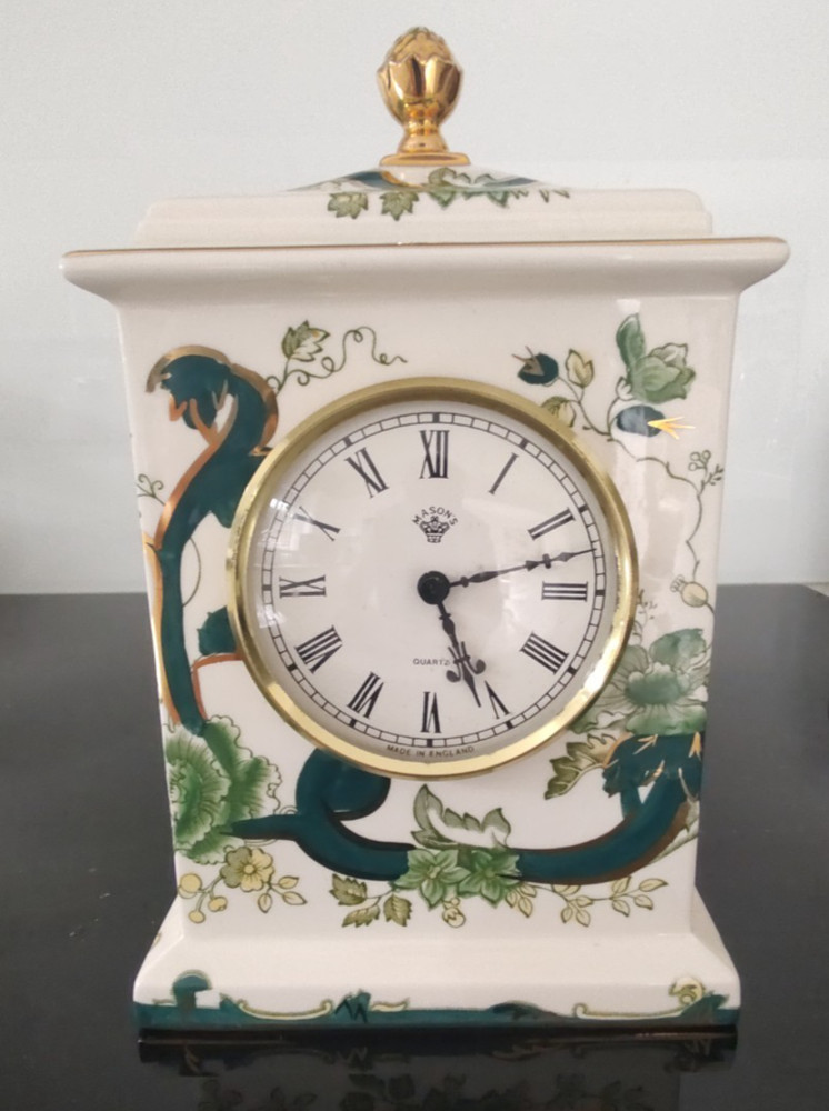 Masons Chartreuse Ironstone 8" Carriage Mantle Clock . The clock does not work.