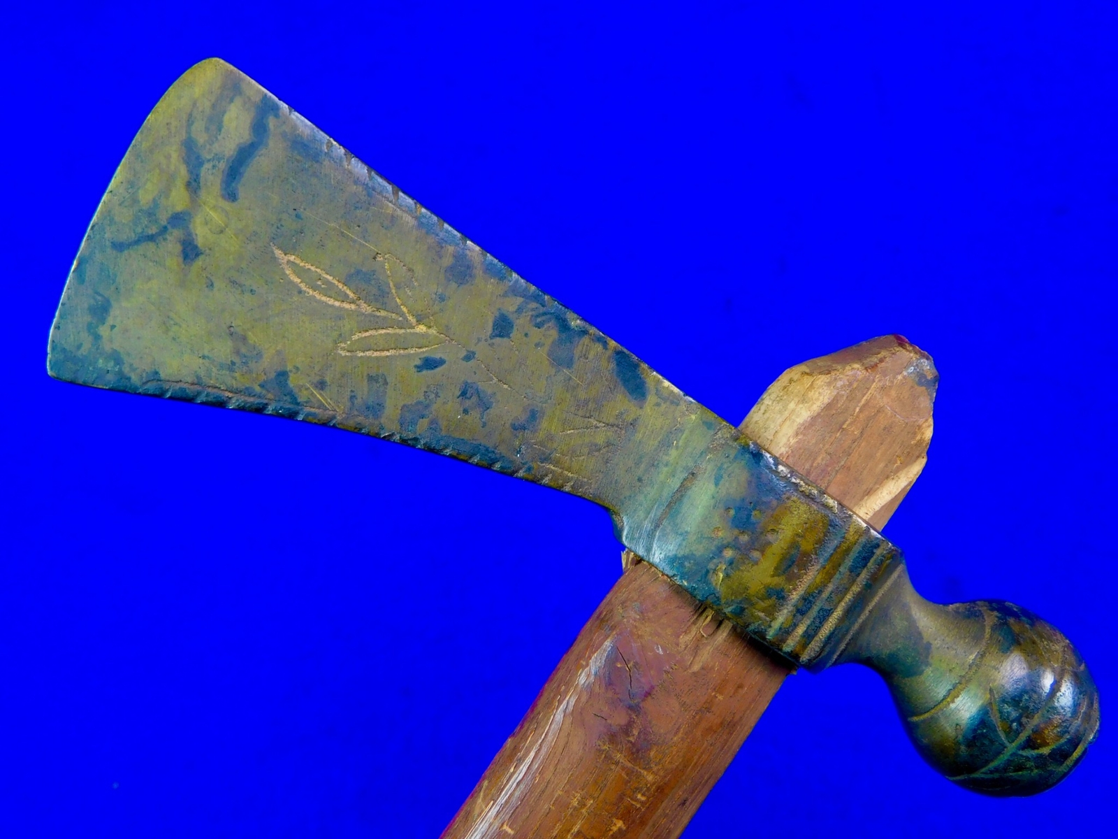 Antique Native American Indian Colonial Brass Head Trade Pipe Tomahawk Axe