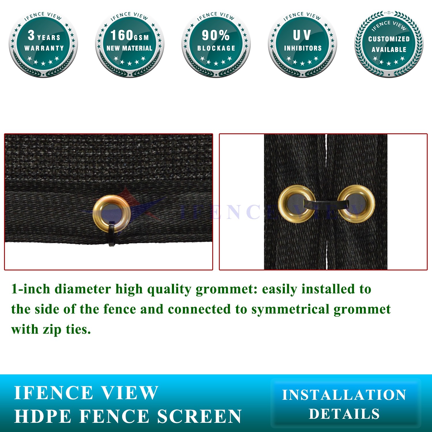 Ifenceview 4'x1'-4'x100' Black Fence Privacy Screen Mesh Fabric Garden Balcony