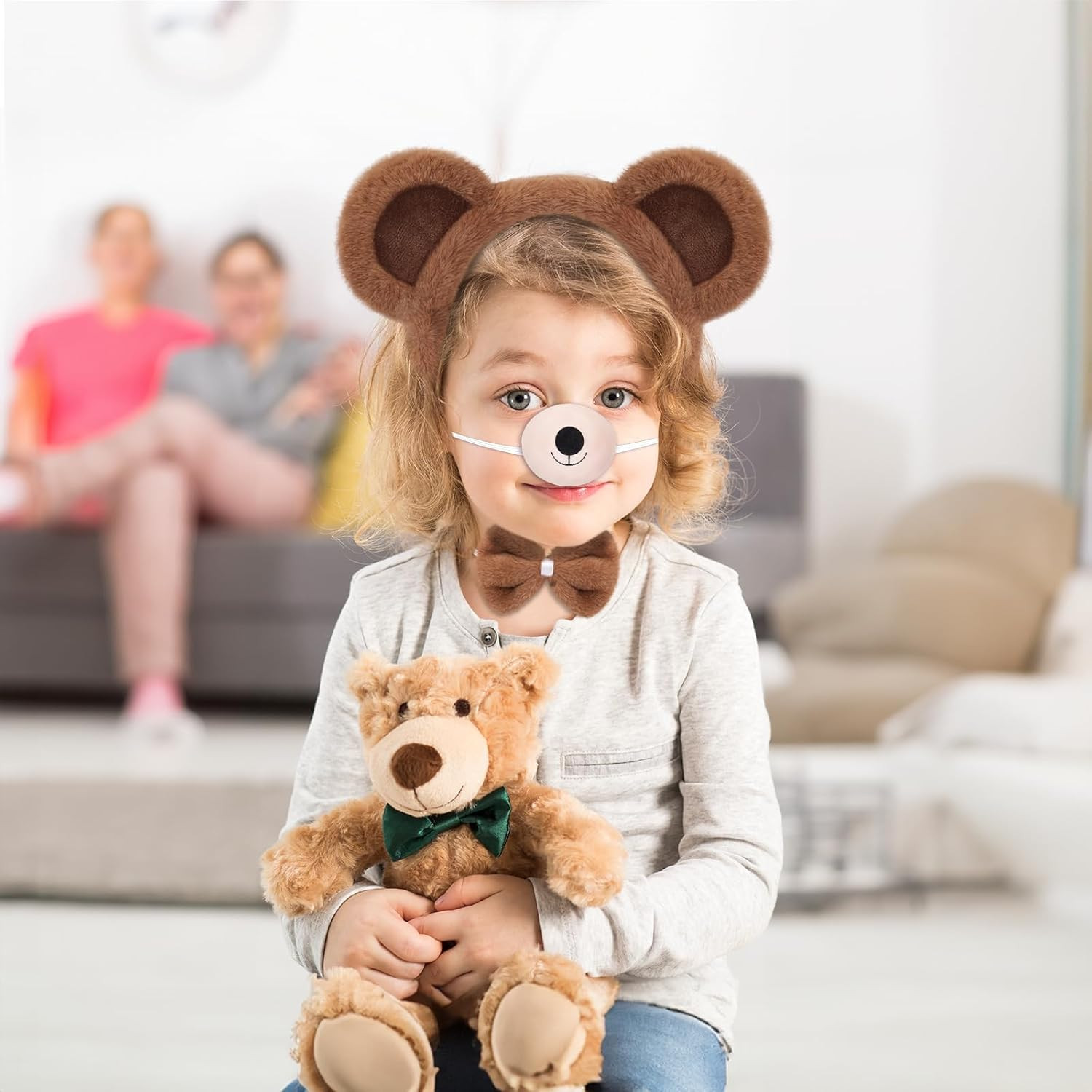 4 PCS Bear Costume Accessories Set Bear Ears Headband and Tail Bear Nose Bowtie
