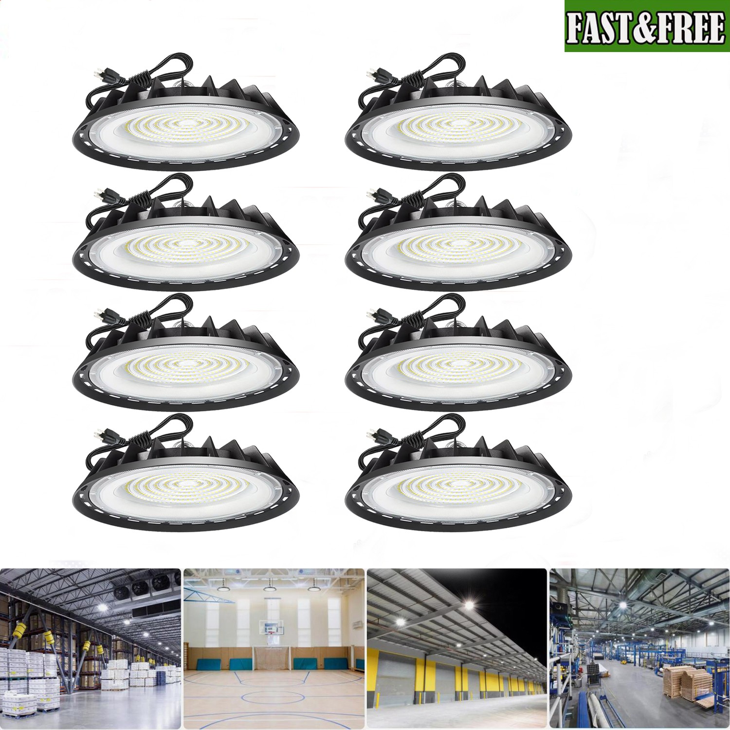 8 Pack 200W UFO Led High Bay Light Industrial Commercial Warehouse Shop Light