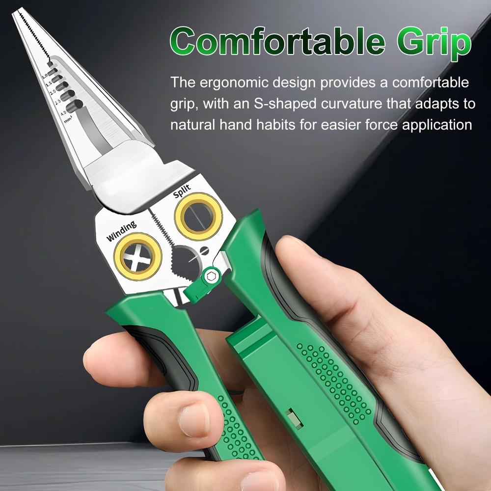 8 in 1 Wire Stripping Pliers with Voltage Tester, Multi-function Green