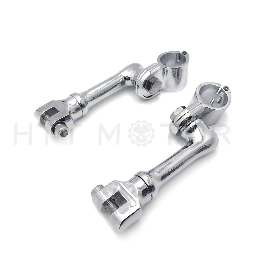 Chrome 1.5" Long Angled Adjustable Footpeg Mounting Kit For Universal Motorcycle
