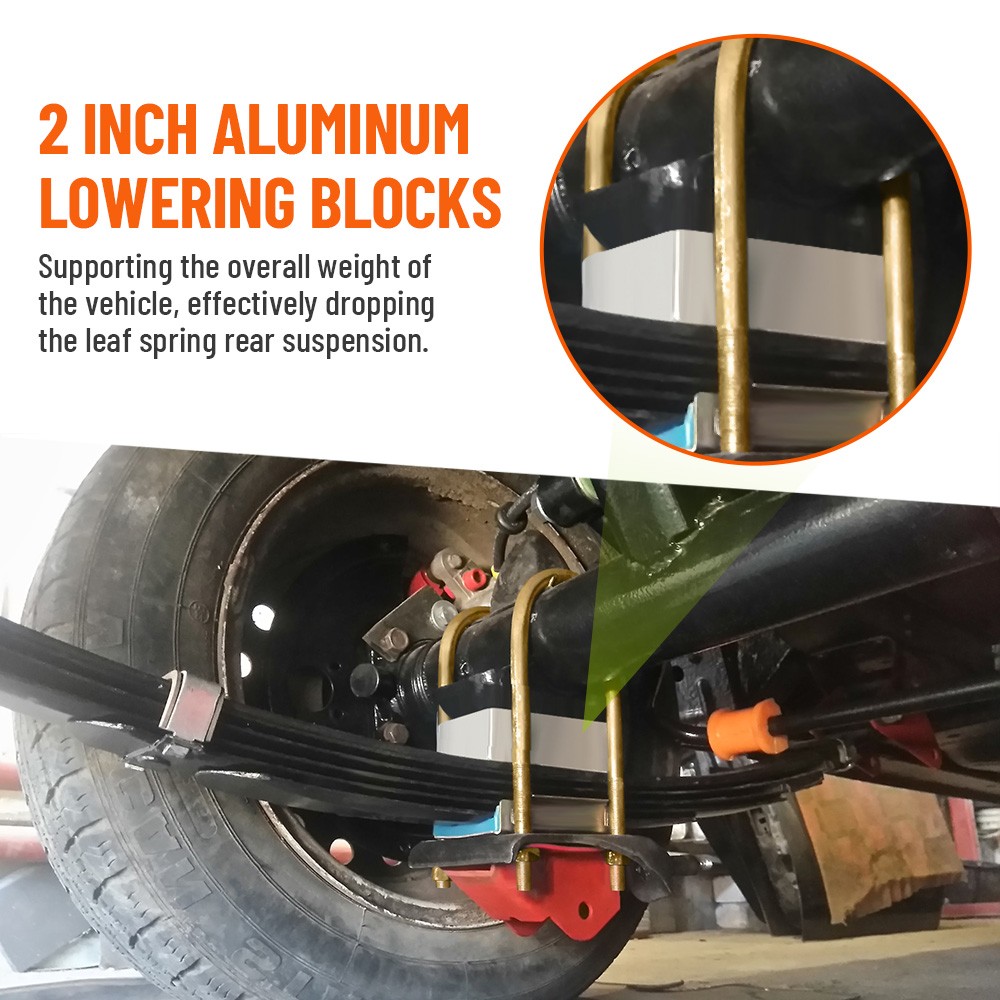 2 Inch Universal Leaf Spring Lowering Block Kit for Ride Height Adjustment 2Pcs