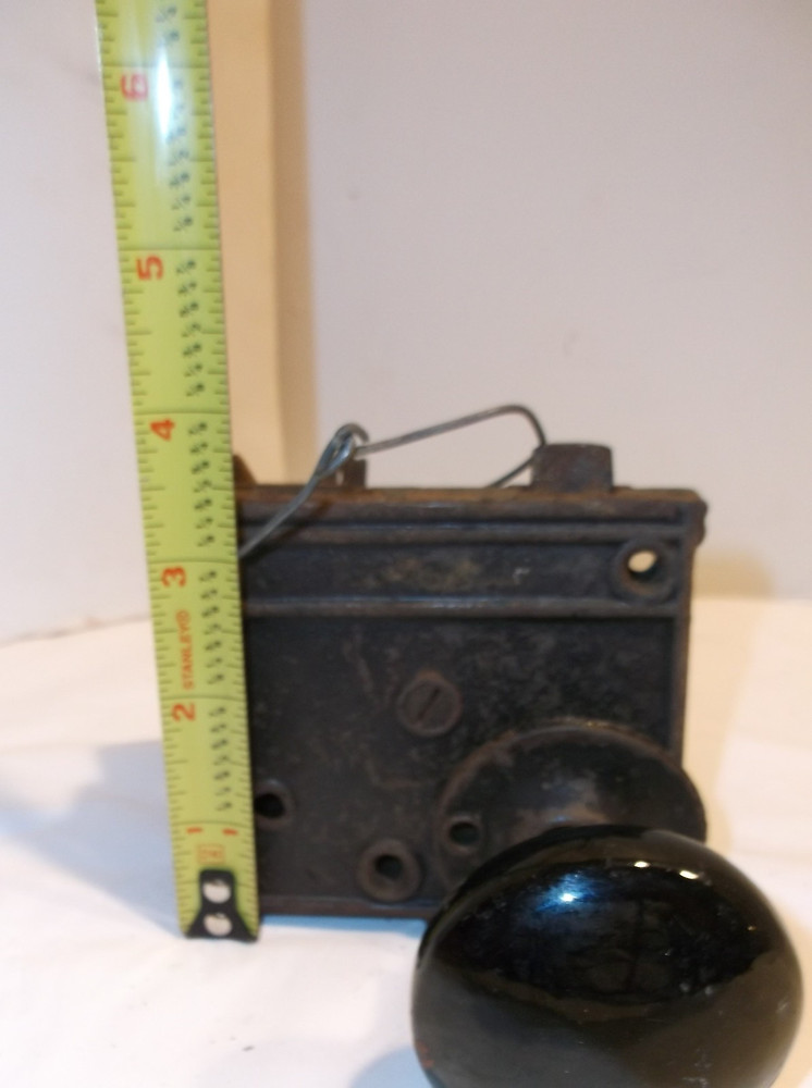 ANTIQUE BLACK PORCELAIN Door Knobs & Mortise Lock n/skeleton key
