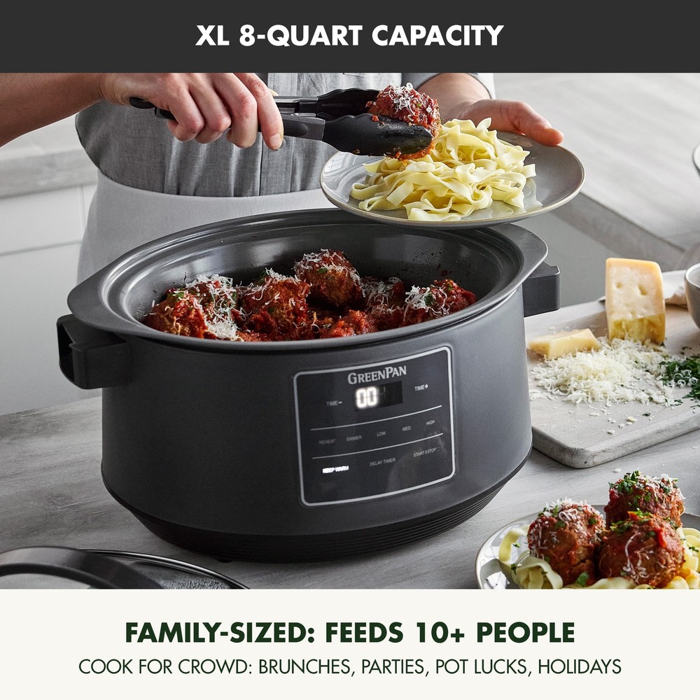 8 Quart Locking Lid Slow Cooker, Healthy Ceramic Nonstick, Graphite