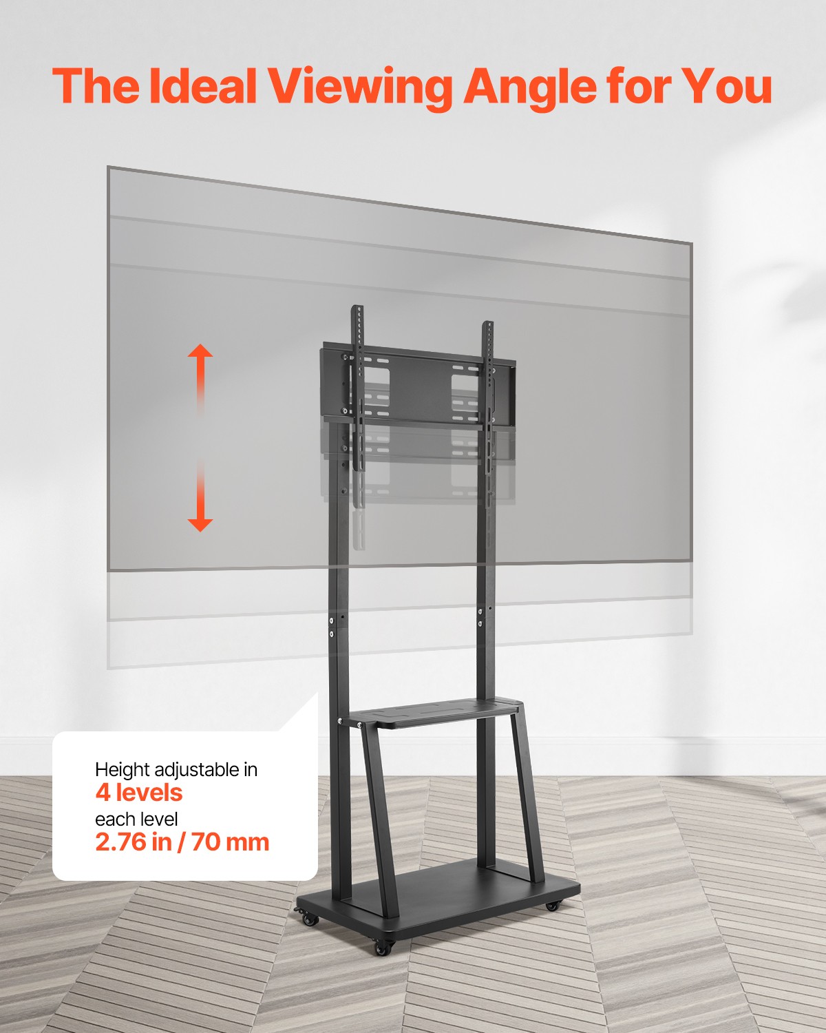 32 to 75 Inch TVs Rolling TV Stand Mobile TV Cart Holds Up to 150 lbs Black