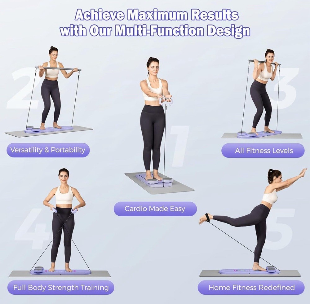 Pilates Board, Pilates Reformer Set, Portable and Foldable Machine Multifunction