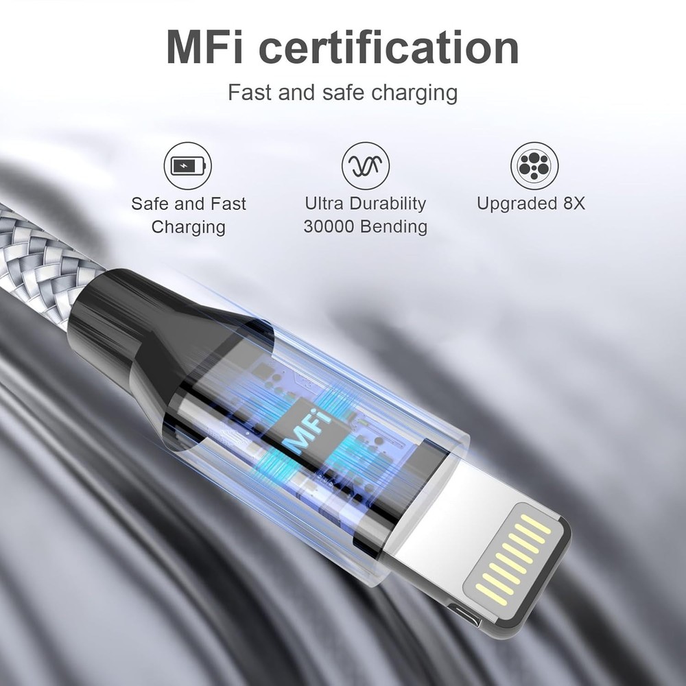 Durable iPhone Charger Cord 6FT 3Pack [Apple MFi Certified] Lightning Cable Nylo