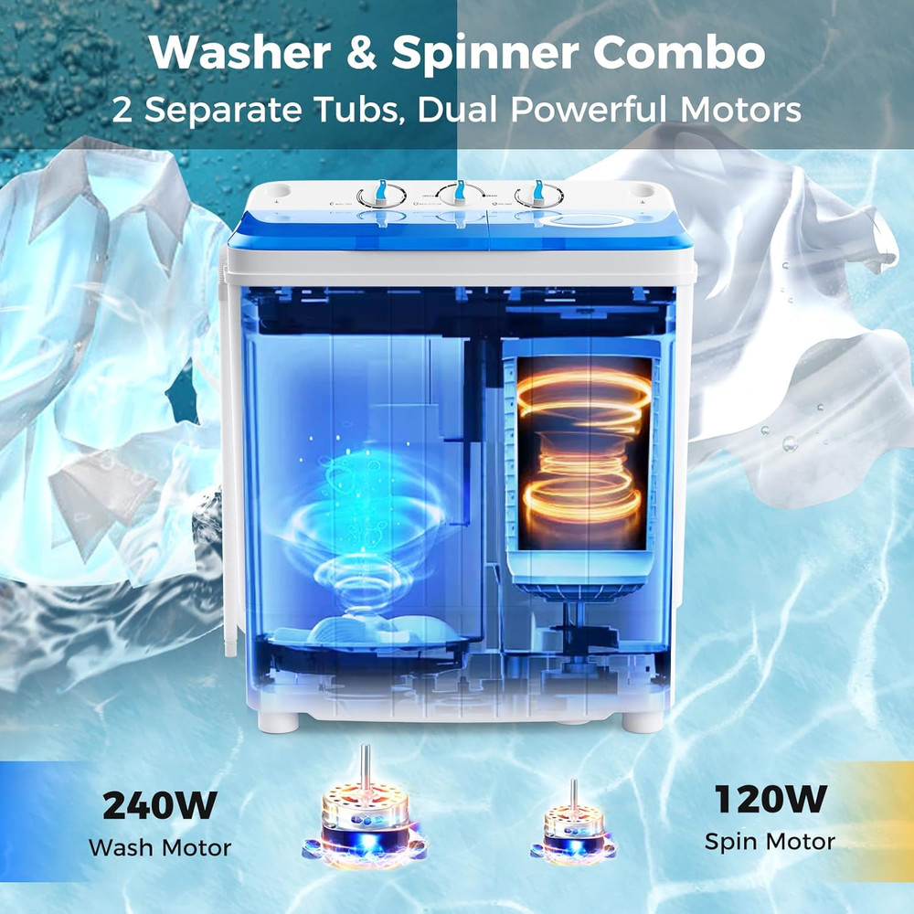 Portable Washing Machine, 17.6Lbs Compact Washer Spinner Combo with Pump Drain,