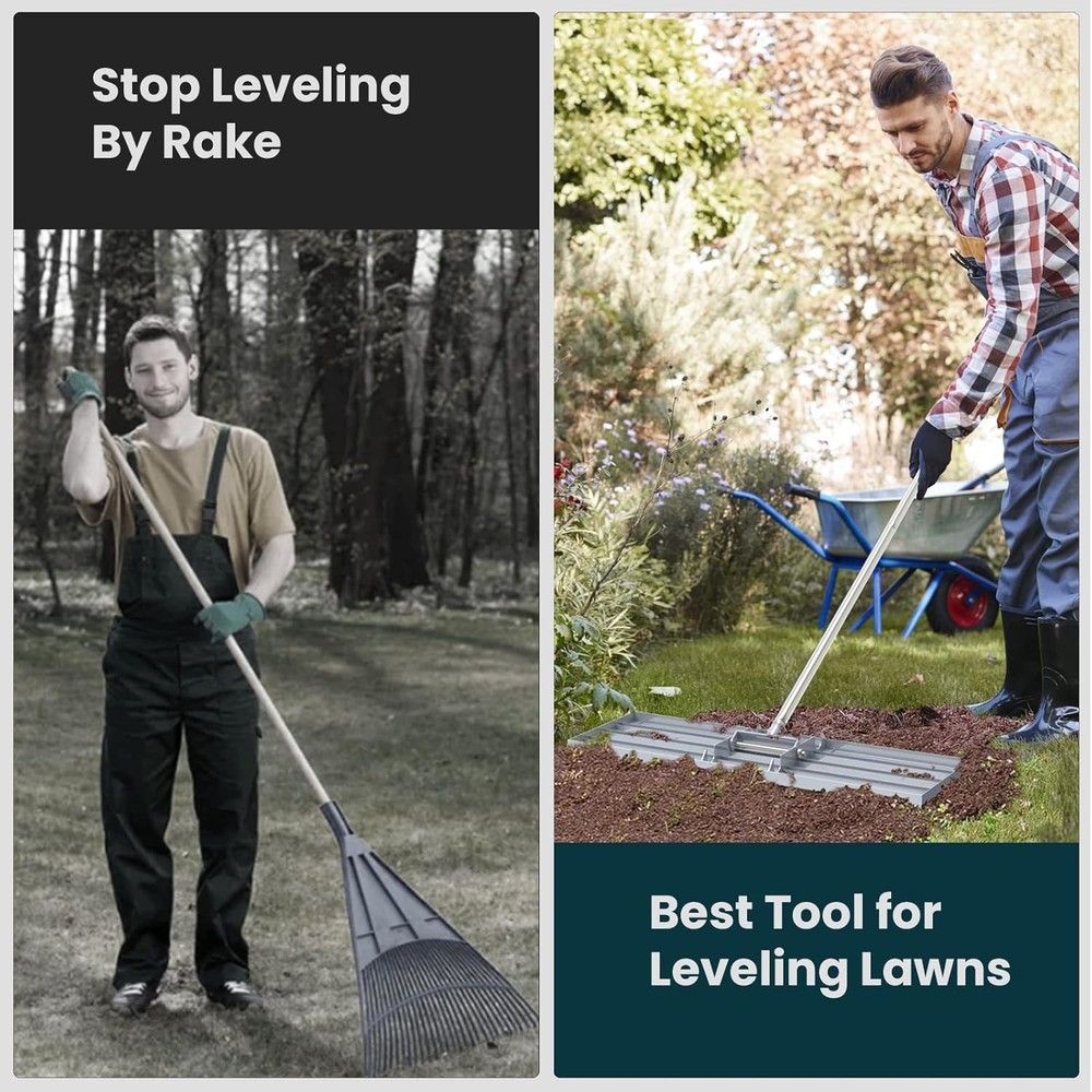Lawn Leveling Rake 30x10 inch, (Professional-Grade) Leveler Tool Silver
