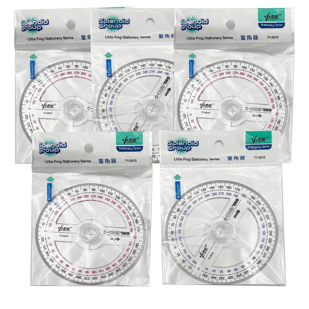 5 PCS 360 Protractor Plastic Clear Math Ruler Drafting Tools Circle Geometry