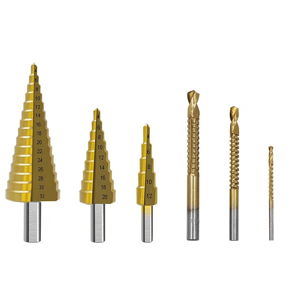 6PCS/Set Step Drill Bit Set Titanium Nitride Coated Quick Change 1/4 Shank