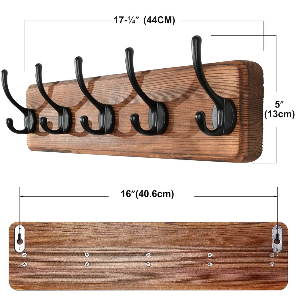 Rustic Wall Mounted Coat Rack with 16 Inch Mounting Hole Distance, Pine Solid...