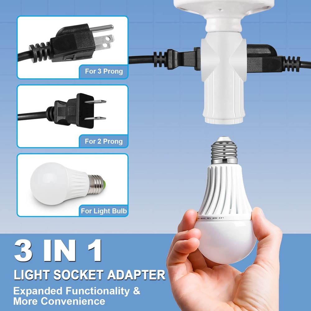 Light Socket to Plug Adapter 2 Pack, 23 Prong Light Bulb Outlet Socket Adapte...