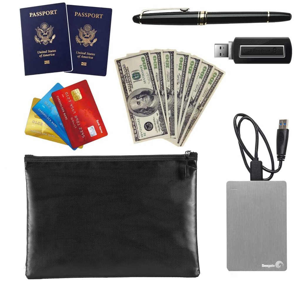3 Pcs 2000℉ Fire Proof money Bag Fireproof Document Pouch Waterproof Safe Cash