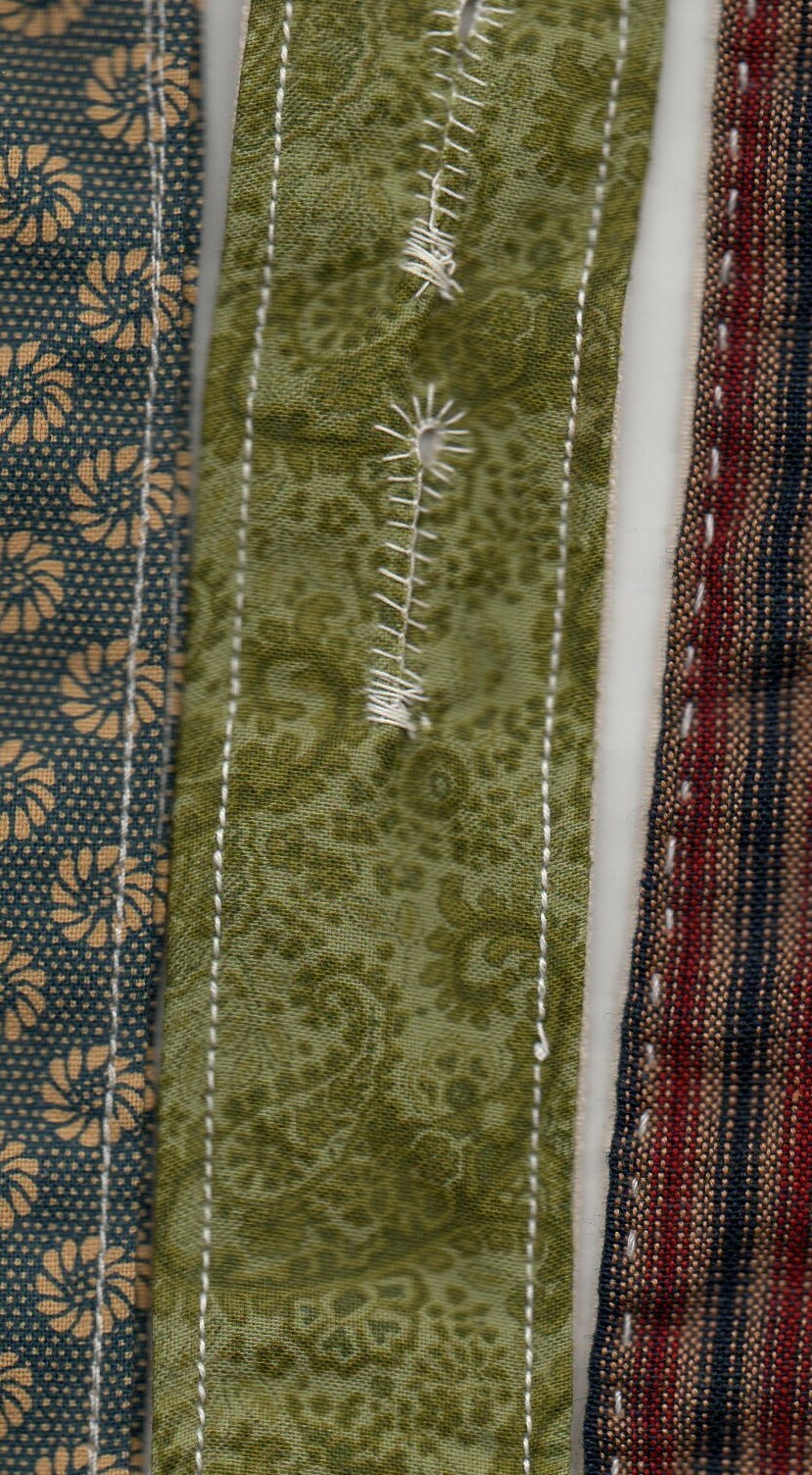 Civil War Braces TEA DYE GRAY BLUE sewn on Period Hand Crank Sewing Machine