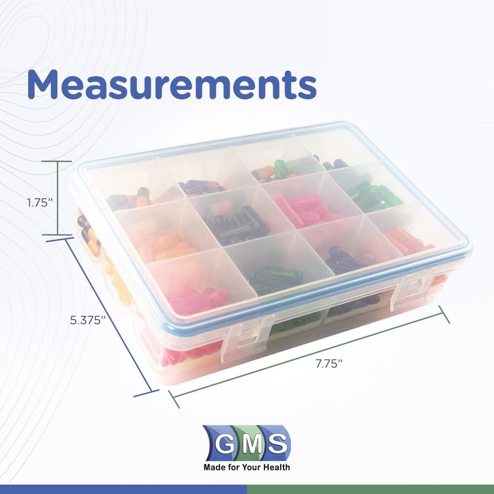 12 Compartment Vitamin Pill Organizer - Large Size Suitable for Multiple Supp...