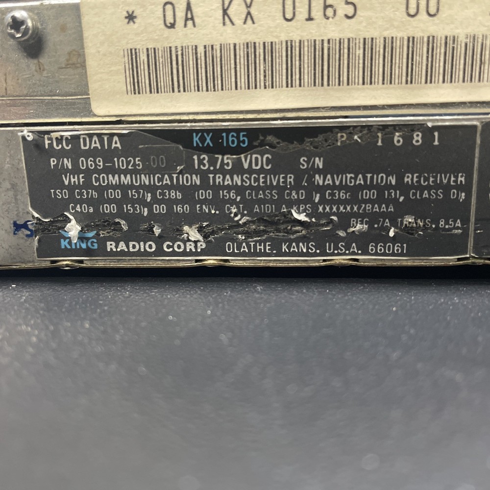 Bendix King KX 165 NAV/COM - Needs Repair - No Warranty!