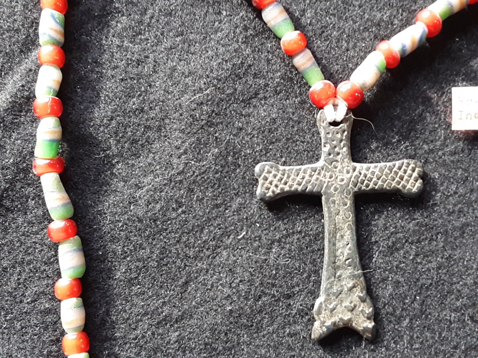 FRENCH BEAVER TAIL JESUIT CROSS, LEATHER STRUNG TRADE NECKLACE, WHA-0226*B266B