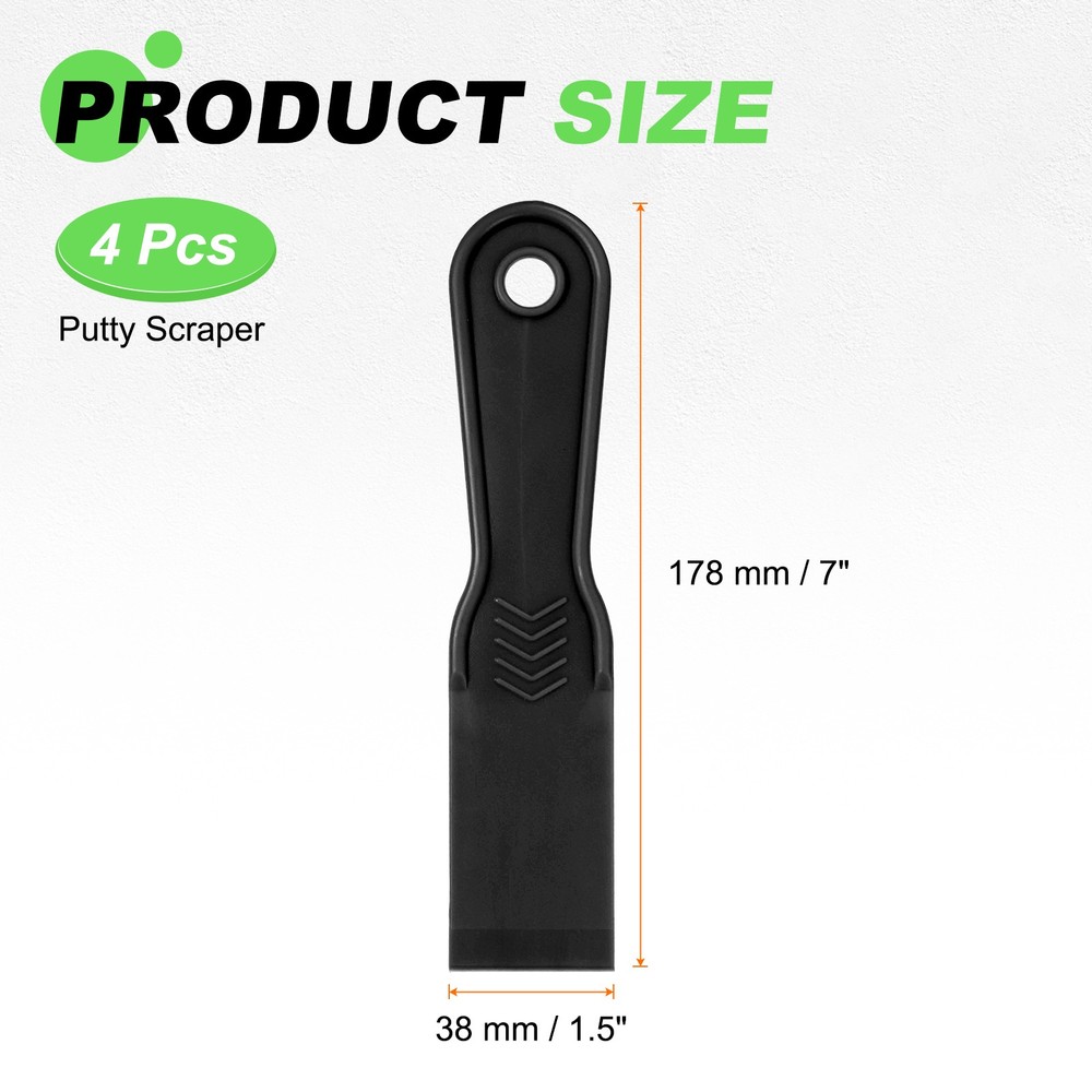 4pcs Putty Scraper 1.5" Plastic Flexible Putty Knives, Black