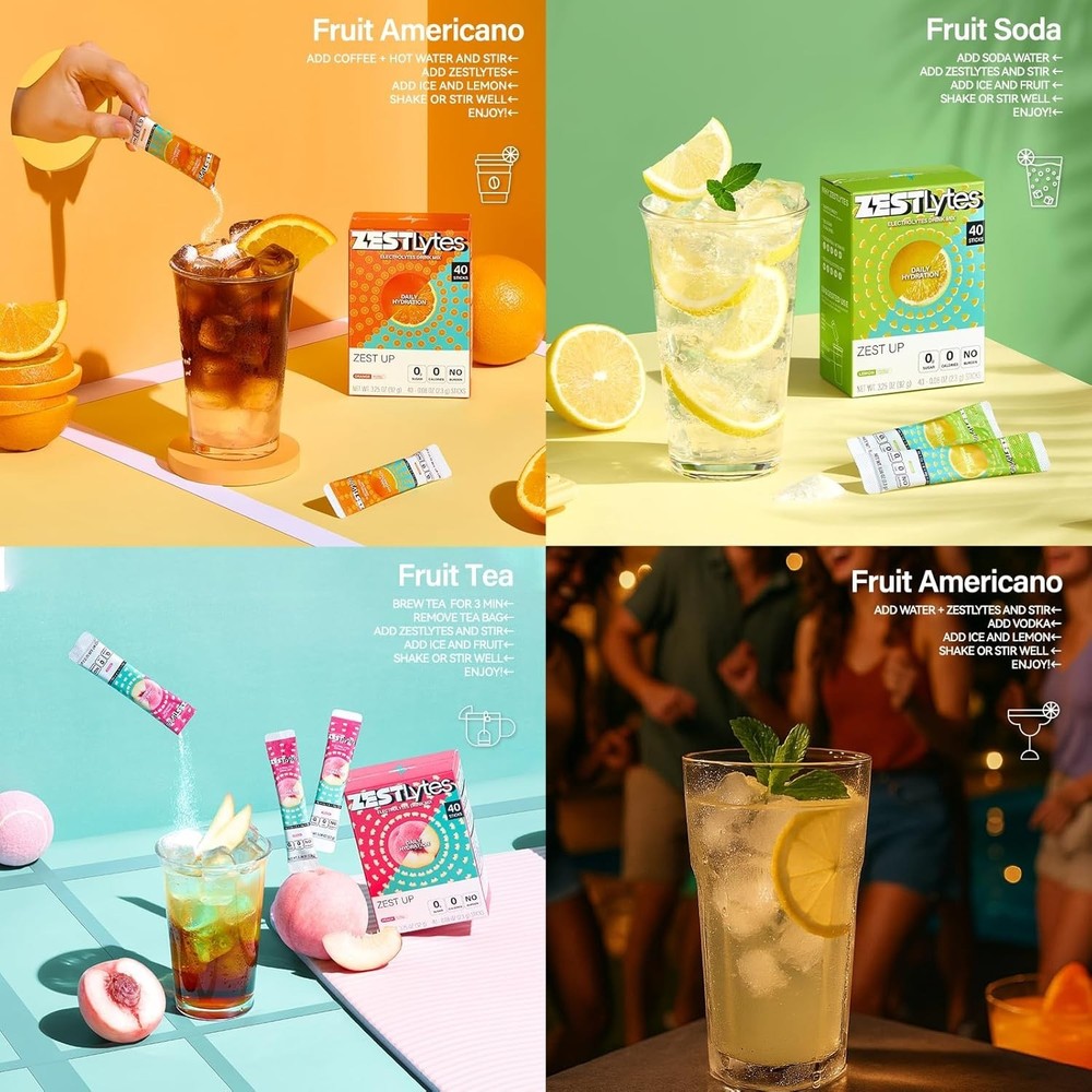 40 Sticks Sugar Free & 0 Calorie Electrolyte Hydration Packets, Low Sodium Light