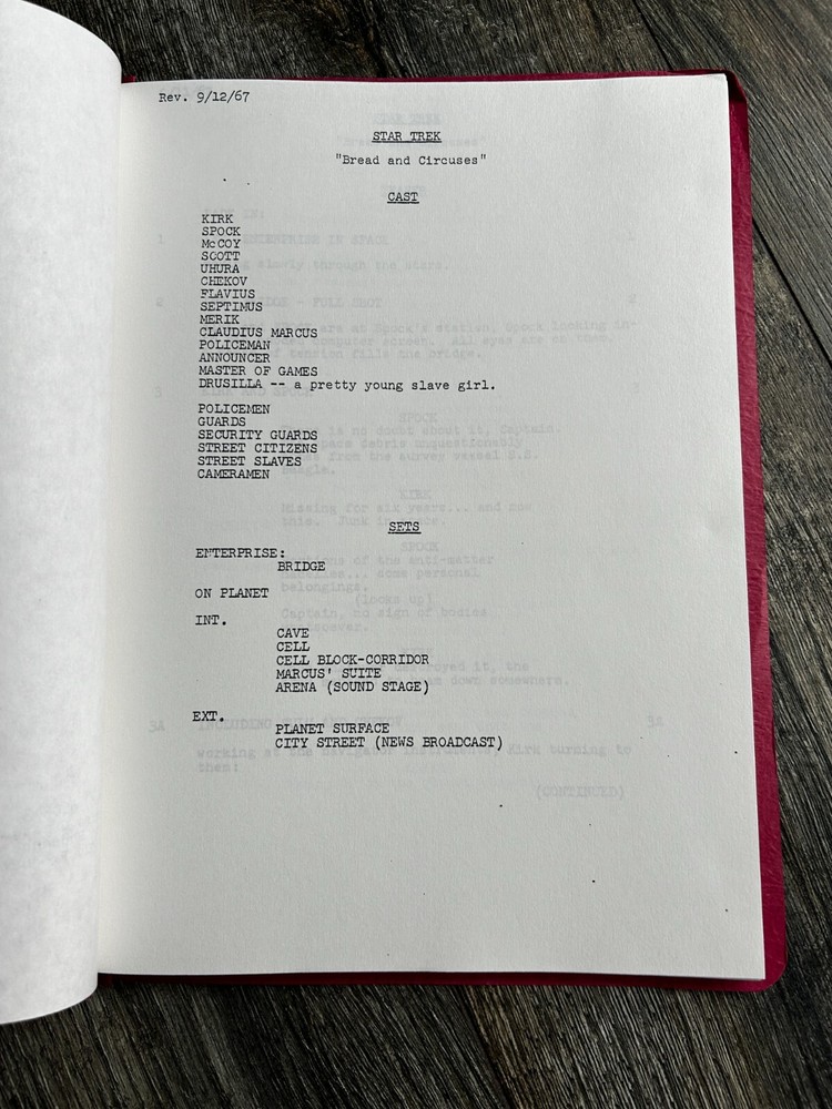 STAR TREK Script Bread And Circuses 3rd Revised Final Sept 1967 Gene Roddenberry