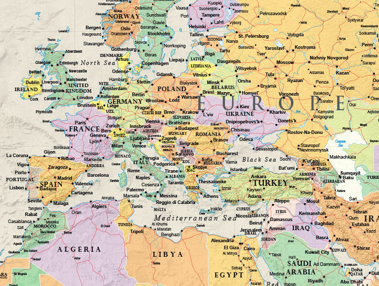 RMC 32" x 50" World Wall Map Mural Poster Classic Edition Earth Tone Wall Decor