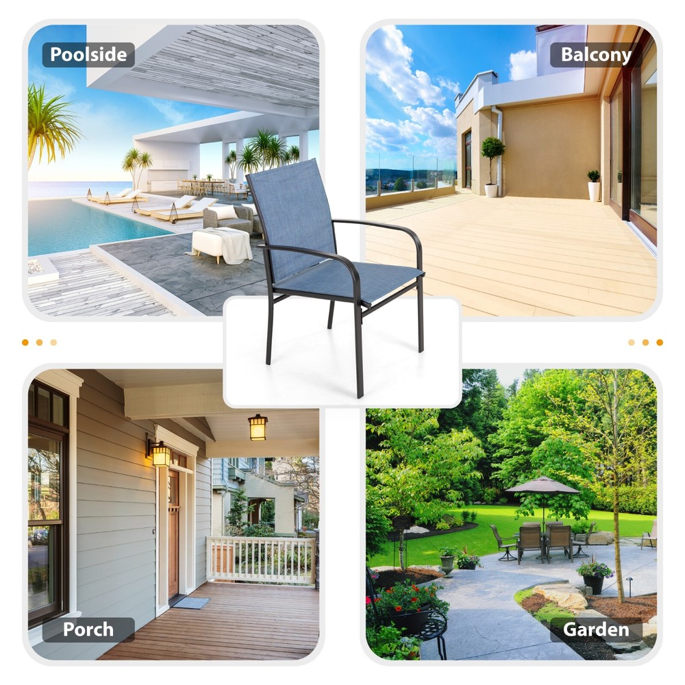 PHI VILLA 5 Piece Outdoor Dining Set Patio Table Chairs Set Stackable Chairs