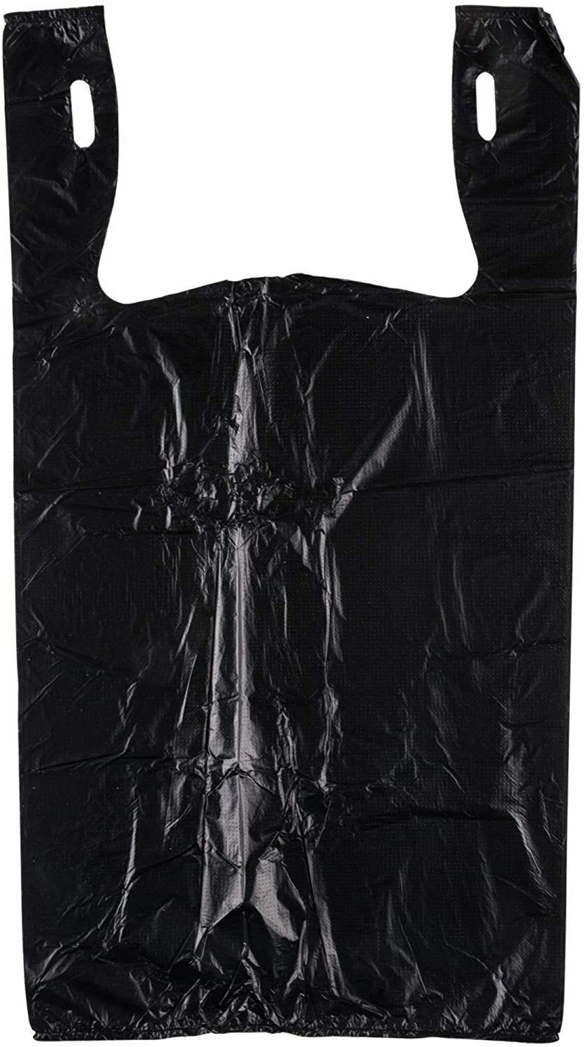 Bags 1/6 21 x 6.5 x 11.5 Heavy Duty .87 Mil BLACK T-Shirt Plastic Shopping Bags