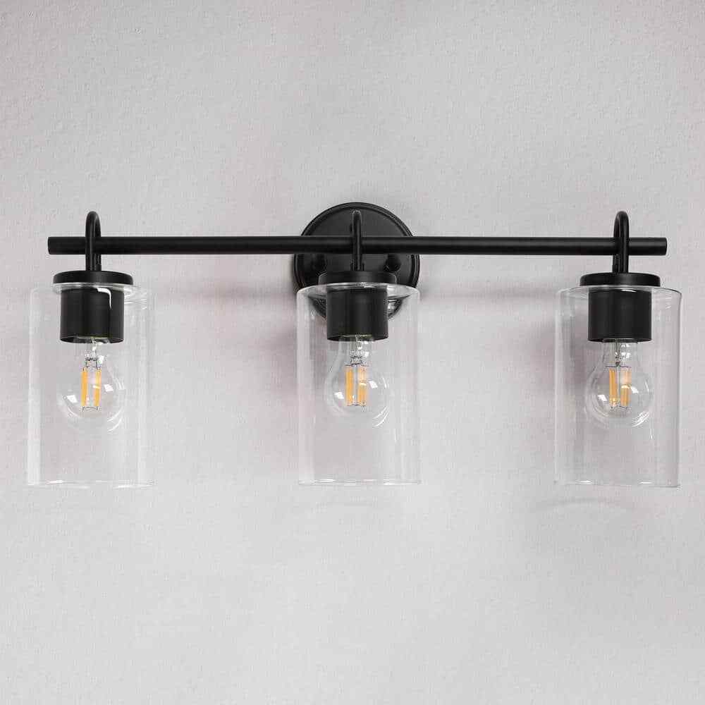 LNC Modern Black Bathroom Vanity Light with Cylinder Clear Glass Shades 22 in.
